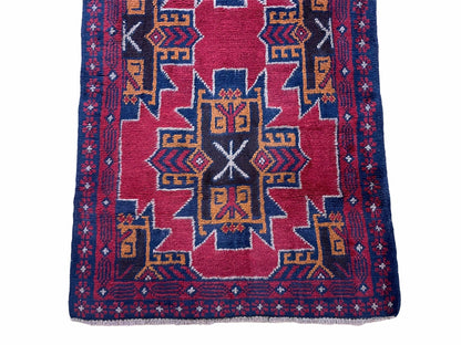 2' 8" X 4' 6" Vintage Handmade Tribal Wool Rug Balouchi Rug Afghan Rug Red Blue-4