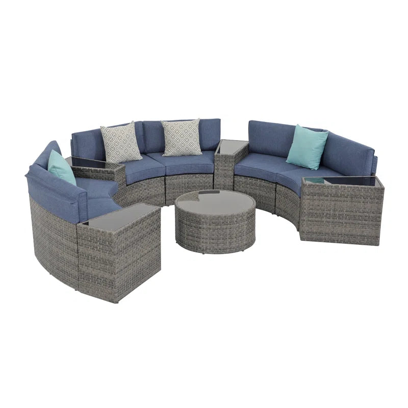 Elegant Six Person Modular Wicker Patio Conversation Set-0