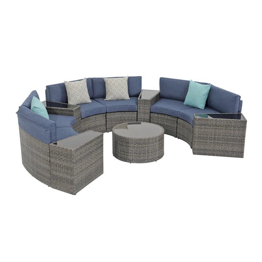 Elegant Six Person Modular Wicker Patio Conversation Set-0