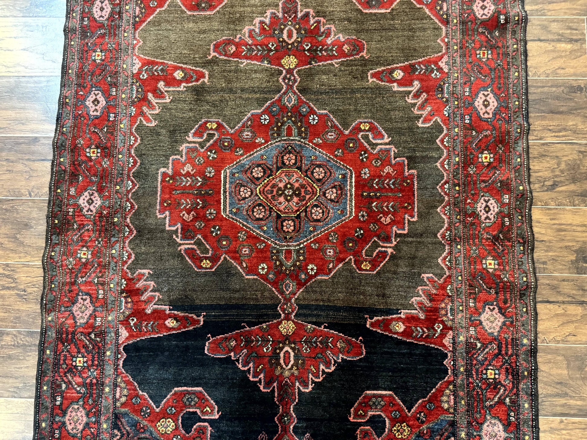 Antique Persian Tribal Rug 5x7, Geometric Wool Carpet, Kurdish Senneh Rug-3