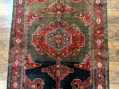 Antique Persian Tribal Rug 5x7, Geometric Wool Carpet, Kurdish Senneh Rug-3