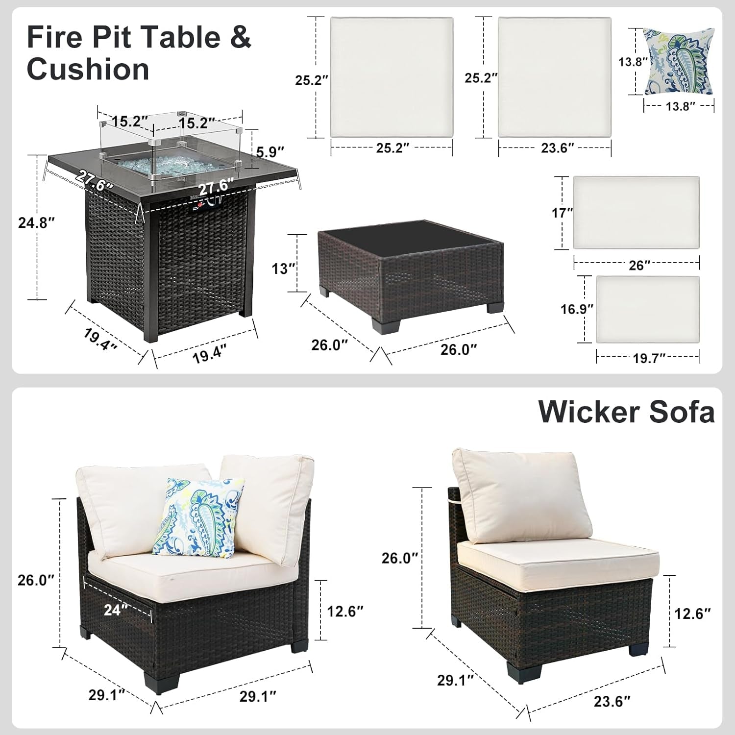 8 Piece Wicker Patio Furniture Set with Fire Pit-4