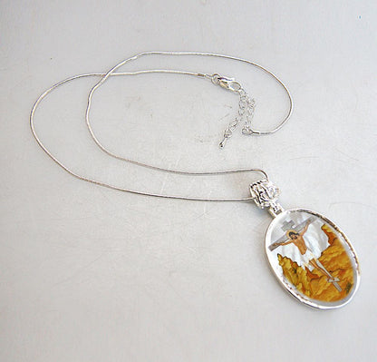 Crucifixion Silver Plated Mother of Pearl Jewelry Necklace - 43058-1