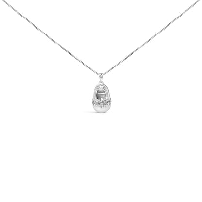 14K White Gold Diamond Accent Baby Shoe with Bow Pendant 18" Necklace (G-H Color, SI1-SI2 Clarity)-0