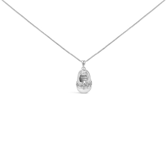 14K White Gold Diamond Accent Baby Shoe with Bow Pendant 18" Necklace (G-H Color, SI1-SI2 Clarity)-0