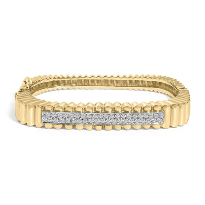 14K Yellow Gold 1 1/4 Cttw Diamond Ribbed Rounded Rectangle Bangle Bracelet (G-H Color, VS2-SI1 Clarity) - 7.75" Inches-0