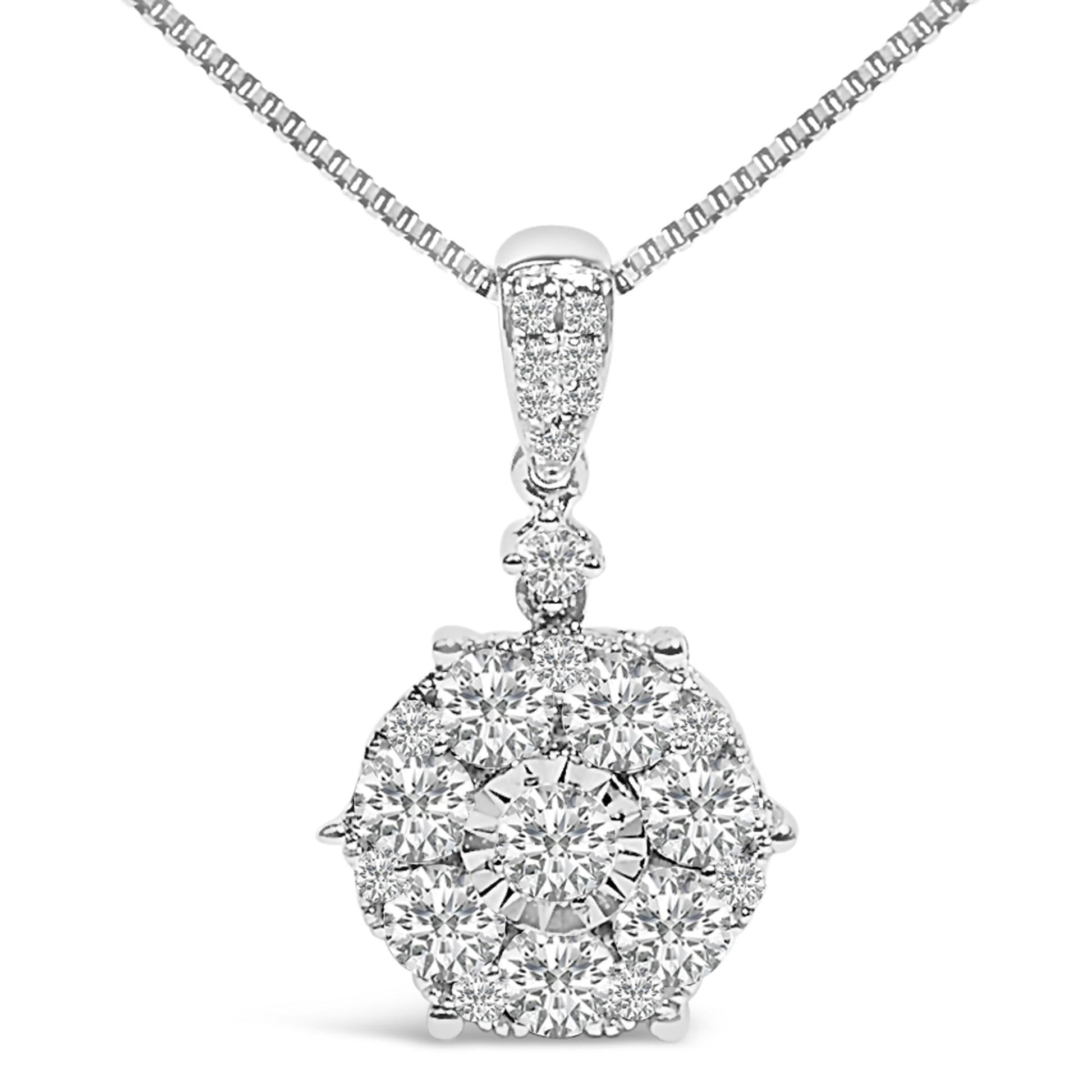 14K White Gold 1 1/5 Cttw Diamond Composite Cluster Pendant Necklace (F-G Color, VS2-SI1 Clarity) - 18" Inches-0