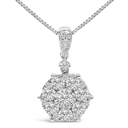14K White Gold 1 1/5 Cttw Diamond Composite Cluster Pendant Necklace (F-G Color, VS2-SI1 Clarity) - 18" Inches-0