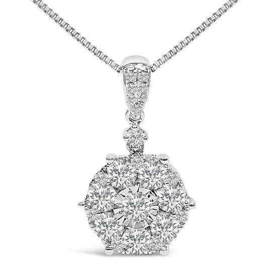 14K White Gold 1 1/5 Cttw Diamond Composite Cluster Pendant Necklace (F-G Color, VS2-SI1 Clarity) - 18" Inches-0