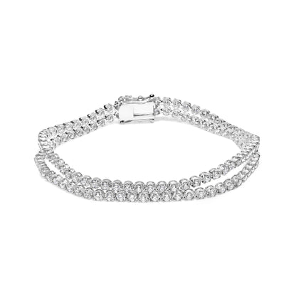 18K White Gold 5 3/5 Cttw Natural Diamond Double Row Link Tennis Bracelet (G-H Color, VS1-VS2 Clarity) - 7" Inches-0