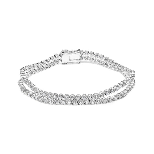 18K White Gold 5 3/5 Cttw Natural Diamond Double Row Link Tennis Bracelet (G-H Color, VS1-VS2 Clarity) - 7" Inches-0