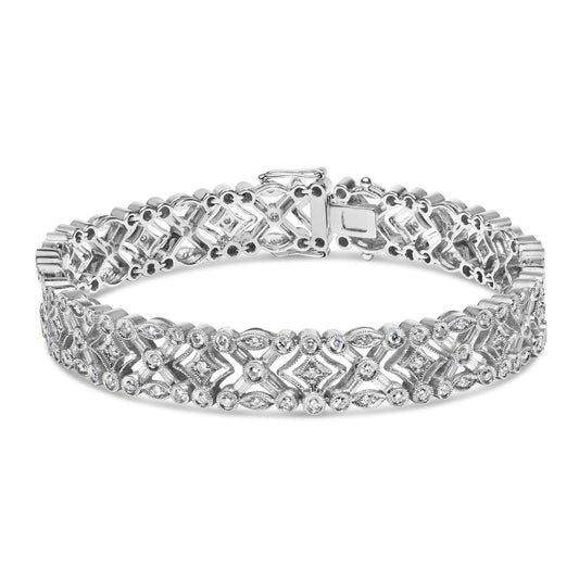 18K White Gold 3 3/4 Cttw Baguette and Round Diamond Art Deco Vintage-Inspired Link Bracelet (G-H Color, VS1-VS2 Clarity) - 7"-0