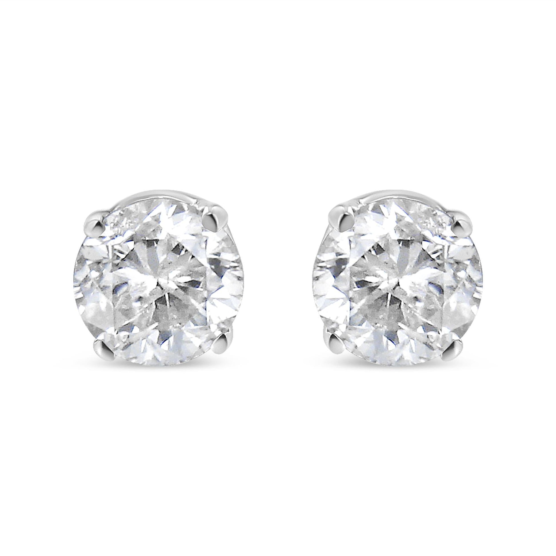 AGS Certified 14K White Gold 1.0 Cttw 4-Prong Set Brilliant Round-Cut Solitaire Diamond Push Back Stud Earrings (E-F Color, SI2-I1 Clarity)-0