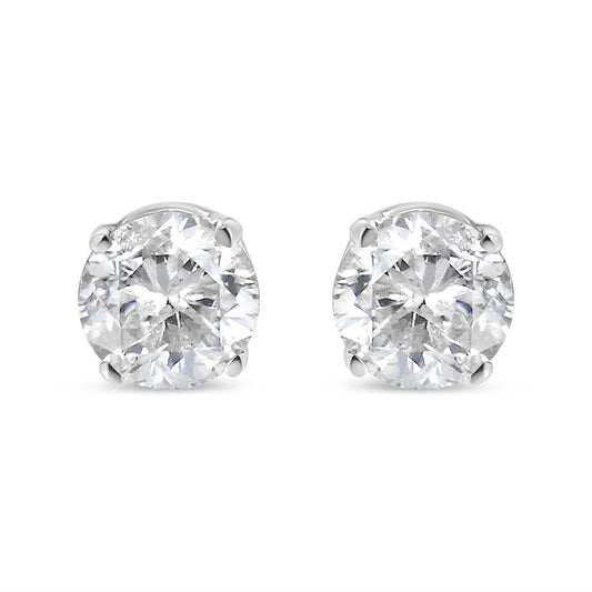 AGS Certified 14K White Gold 1.0 Cttw 4-Prong Set Brilliant Round-Cut Solitaire Diamond Push Back Stud Earrings (E-F Color, SI2-I1 Clarity)-0