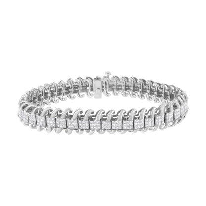 14K White Gold 5.0 Cttw Princess Cut Diamond 7" Invisible Set Wavy S-Link Tennis Bracelet (G-H Color, SI1-SI2 Clarity)-0
