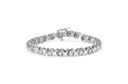 10k White Gold 2.00 Cttw Round-Cut Diamond "XOXO" Link 7" Bracelet (I-J Color, I2-I3 Clarity)-0