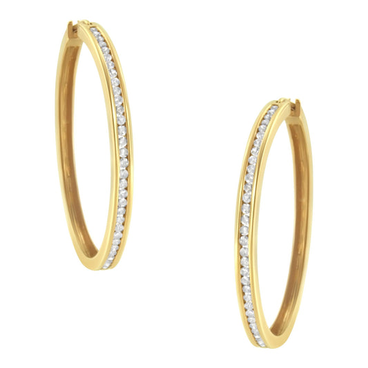 10KT Yellow Gold 1 cttw Slim Diamond Hoop Earrings (I-J Color, I1-I2 Clarity)-0