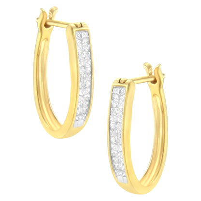10K Yellow Gold 1/2 Cttw Invisible Set Princess-cut Diamond Hoop Earrings (H-I Color, SI2-I1 Clarity)