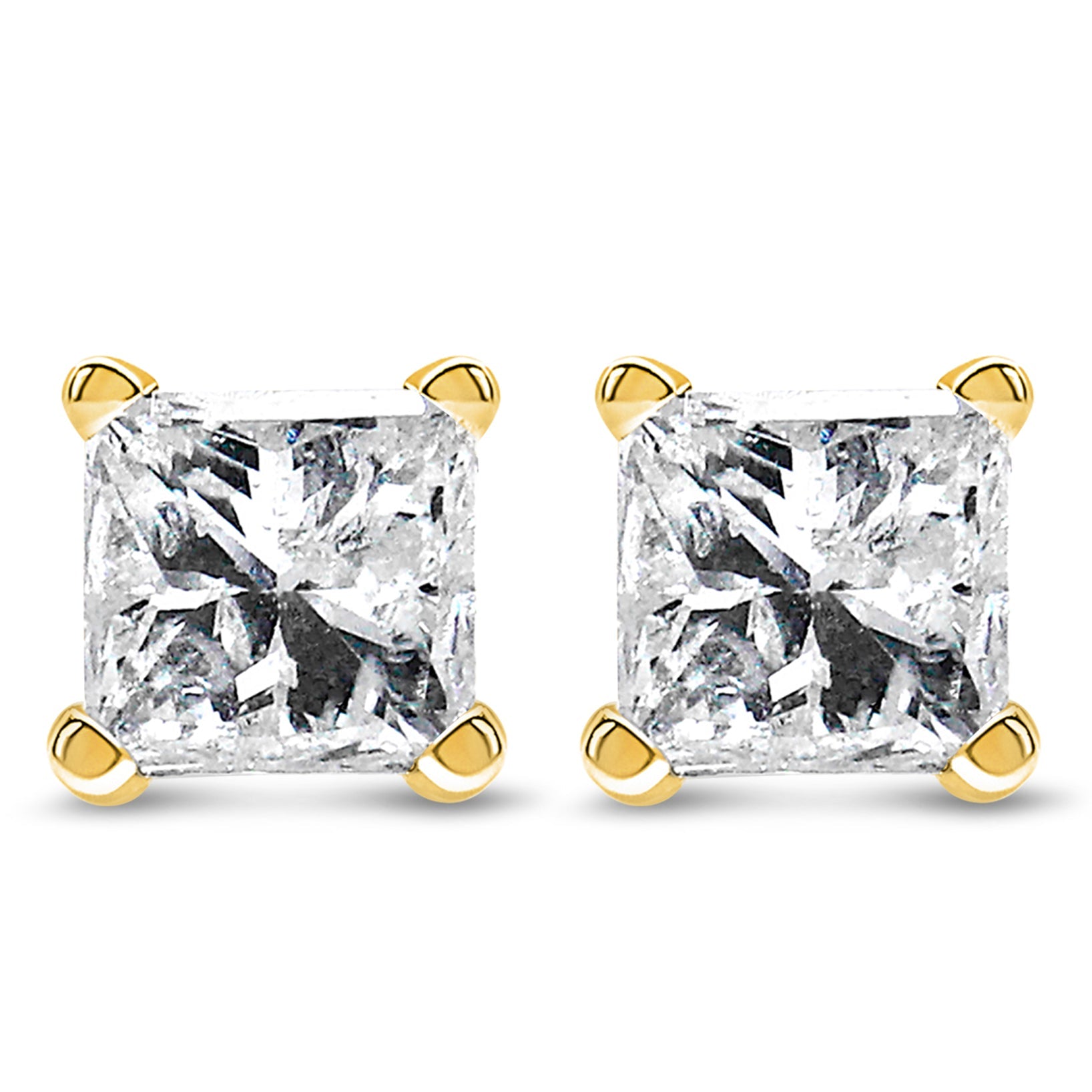AGS Certified 14k Yellow Gold 1/4 Cttw 4-Prong Set Princess-Cut Solitaire Diamond Push Back Stud Earrings (H-I Color, SI1-SI2 Clarity)-0