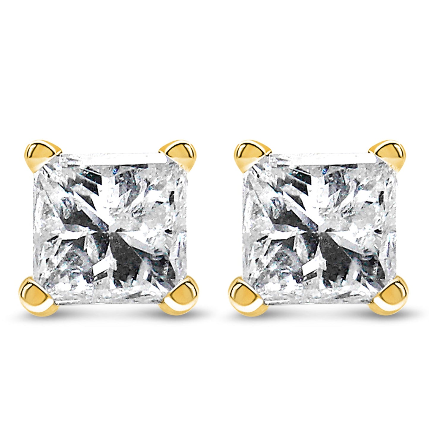 IGI Certified 14k Yellow Gold 1/2 cttw 4-Prong Set Princess-Cut Solitaire Diamond Push Back Stud Earrings (M-N Color, SI2-I1 Clarity)-0