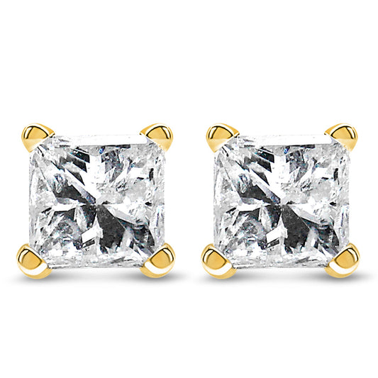 IGI Certified 14k Yellow Gold 1/2 cttw 4-Prong Set Princess-Cut Solitaire Diamond Push Back Stud Earrings (M-N Color, SI2-I1 Clarity)-0