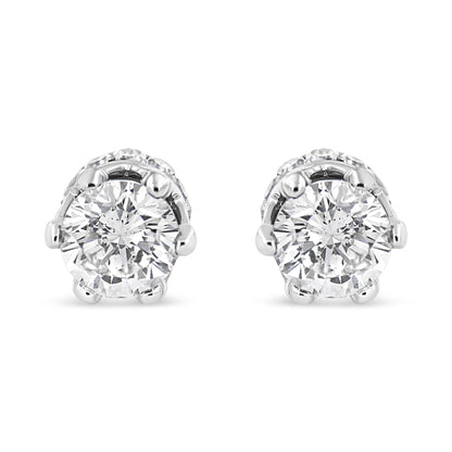 14K White Gold 2.0 Cttw Round Cut Prong-Set Diamond Crown Stud Earring (I-J Color, I1-I2 Clarity)-0