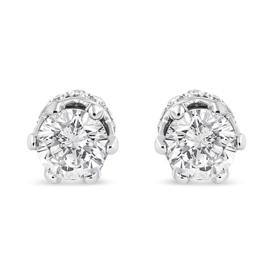 14K White Gold 2.0 Cttw Round Cut Prong-Set Diamond Crown Stud Earring (I-J Color, I1-I2 Clarity)-0