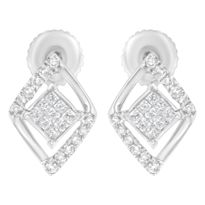 10K White Gold 1/3 cttw Princess-cut Diamond Double Triangle Composite Stud Earrings (H-I Color, SI1-SI2 Clarity)