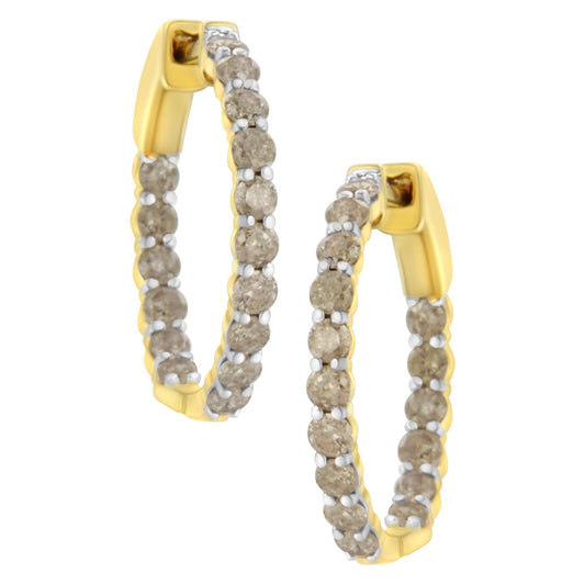 10K Yellow Gold Plated Sterling Silver Diamond Hoop Earrings (2 cttw, K-L Color, I2-I3 Clarity)-0