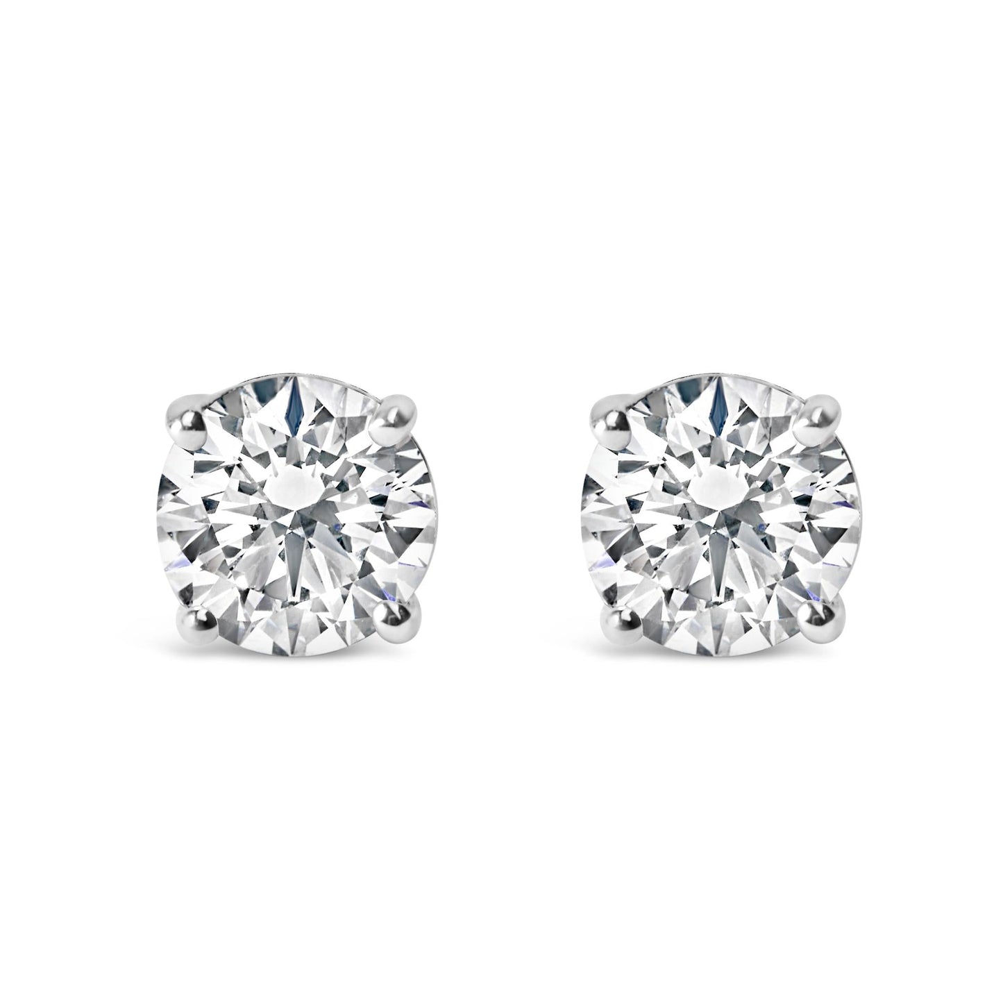 AGS Certified 14K White Gold 1.0 Cttw 4-Prong Set Brilliant Round-Cut Solitaire Diamond Push Back Stud Earrings (E-F Color, I1-I2 Clarity)-0