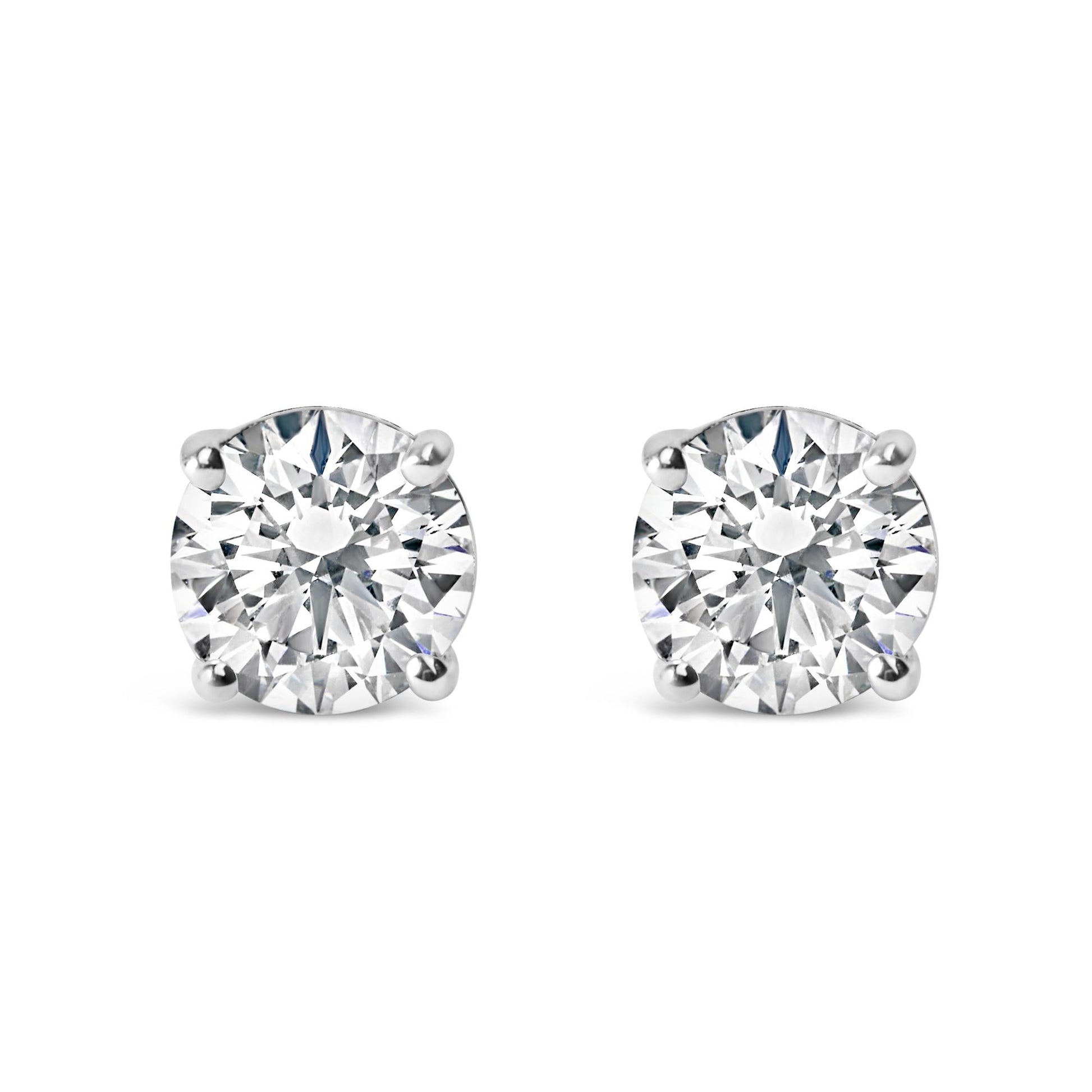 AGS Certified 14K White Gold 1.0 Cttw 4-Prong Set Brilliant Round-Cut Solitaire Diamond Push Back Stud Earrings (E-F Color, I1-I2 Clarity)-0