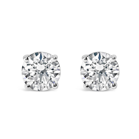 AGS Certified 14K White Gold 1.0 Cttw 4-Prong Set Brilliant Round-Cut Solitaire Diamond Push Back Stud Earrings (E-F Color, I1-I2 Clarity)-0