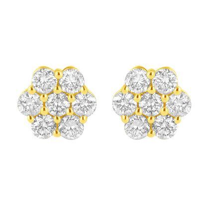 14K Yellow Gold 1.0 Cttw Diamond Flower Earring (J-K Color, I1-I2 Clarity)