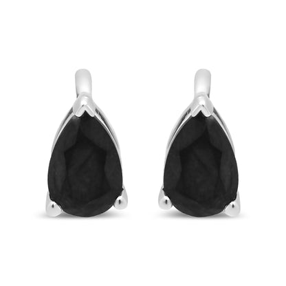 14K White Gold Treated Black Pear Shaped Solitaire Diamond 3 Prong Stud Earrings (Black Color, VS2-SI1 Clarity)-1