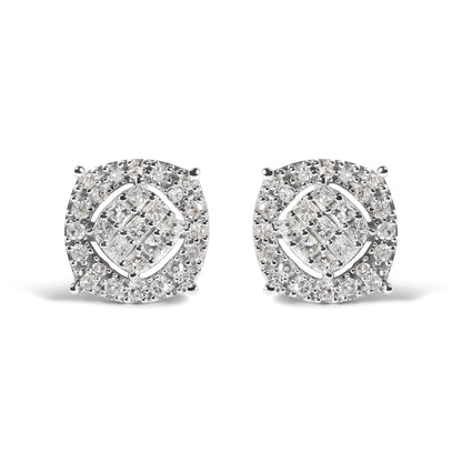 10K White Gold 1/2 Cttw Diamond Cushion Shaped Composite Stud Earrings (I-J Color, I1-I2 Clarity)