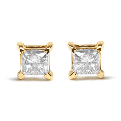10K Yellow Gold 5/8 Cttw Princess Cut Diamond 4-Prong Solitaire Stud Earrings (J-K Color, I2-I3 Clarity)-0