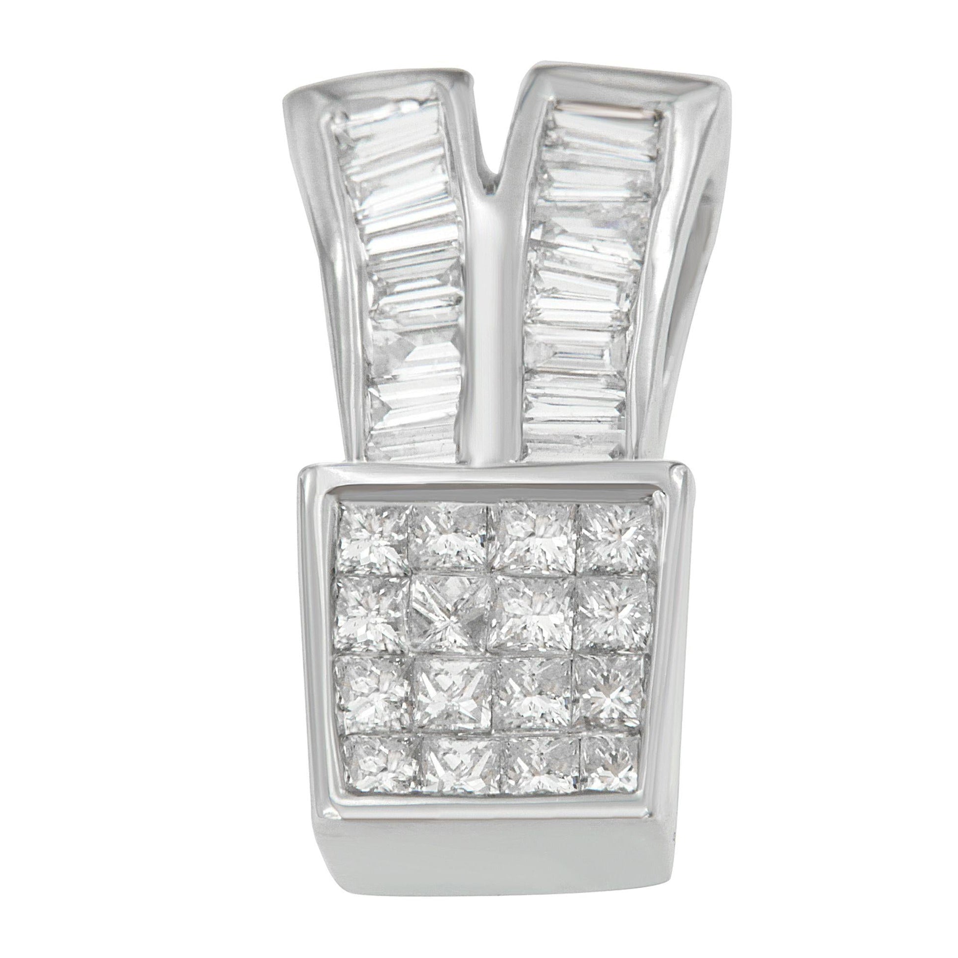 14K White Gold 1 1/3 cttw Princess and Baguette Cut Diamond Sparkling Shapes Pendant Necklace (H-I, SI1-SI2)-0