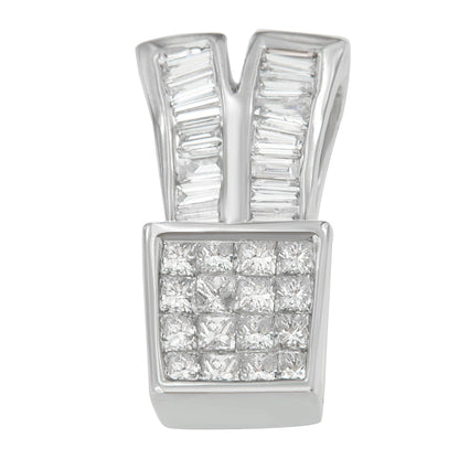 14K White Gold 1 1/3 cttw Princess and Baguette Cut Diamond Sparkling Shapes Pendant Necklace (H-I, SI1-SI2)-0