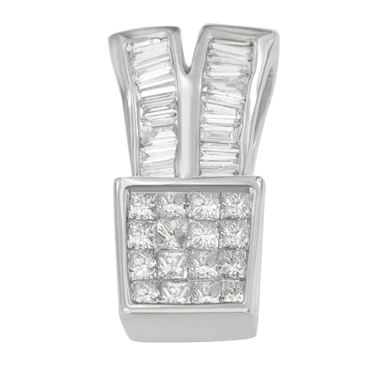 14K White Gold 1 1/3 cttw Princess and Baguette Cut Diamond Sparkling Shapes Pendant Necklace (H-I, SI1-SI2)-0