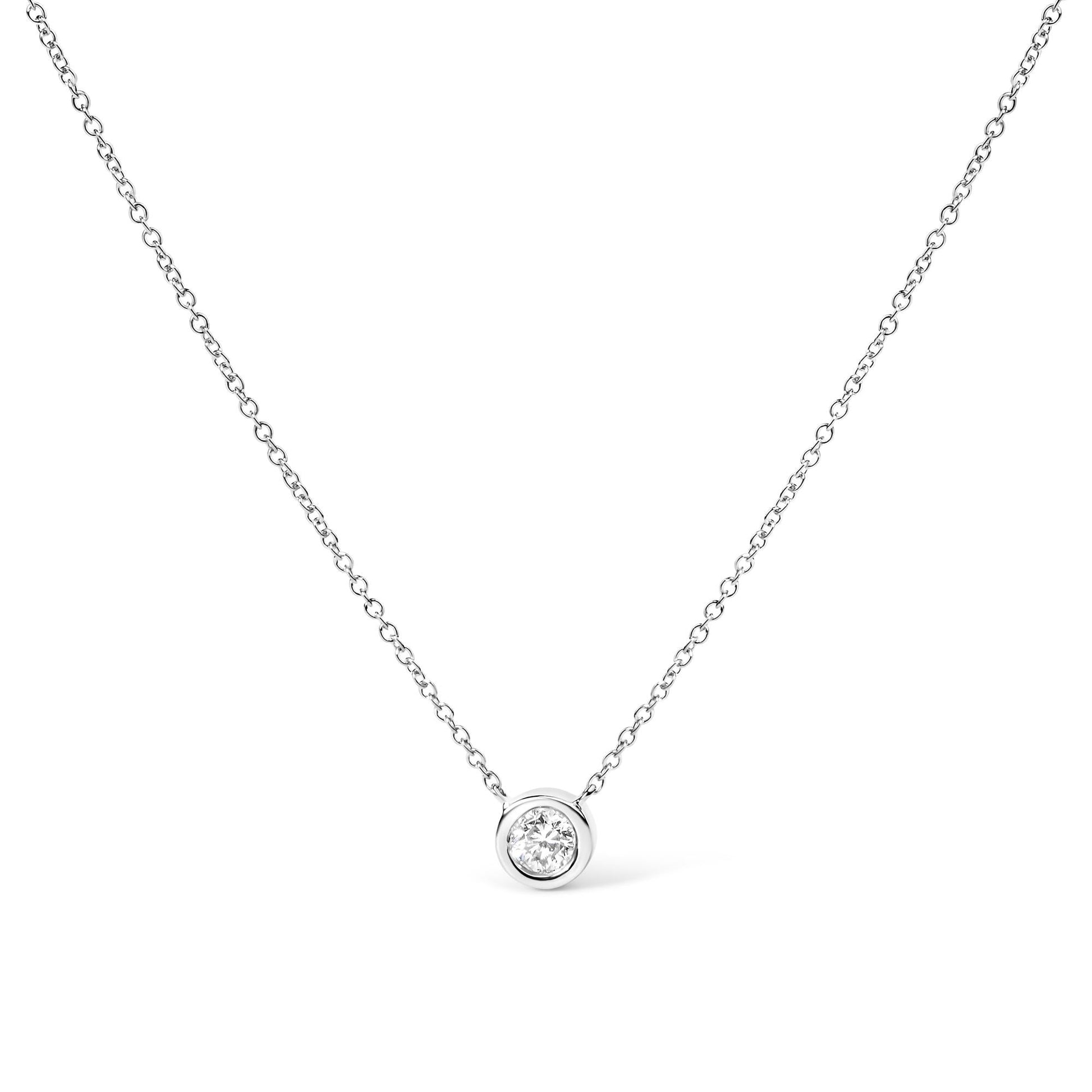 10K White Gold 1/2 Carat Round Brilliant-Cut Diamond Modern Bezel-Set Solitaire 16"-18" Pendant Necklace (H-I Color, SI2-I1 Clarity)-0