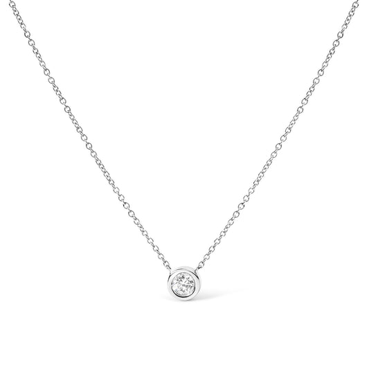 10K White Gold 1/2 Carat Round Brilliant-Cut Diamond Modern Bezel-Set Solitaire 16"-18" Pendant Necklace (H-I Color, SI2-I1 Clarity)-0