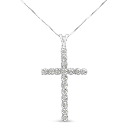 .925 Sterling Silver 1/4 Cttw Diamond Miracle Set Cross Unisex Pendant Necklace 18" (I-J Color, I3 Clarity)-0