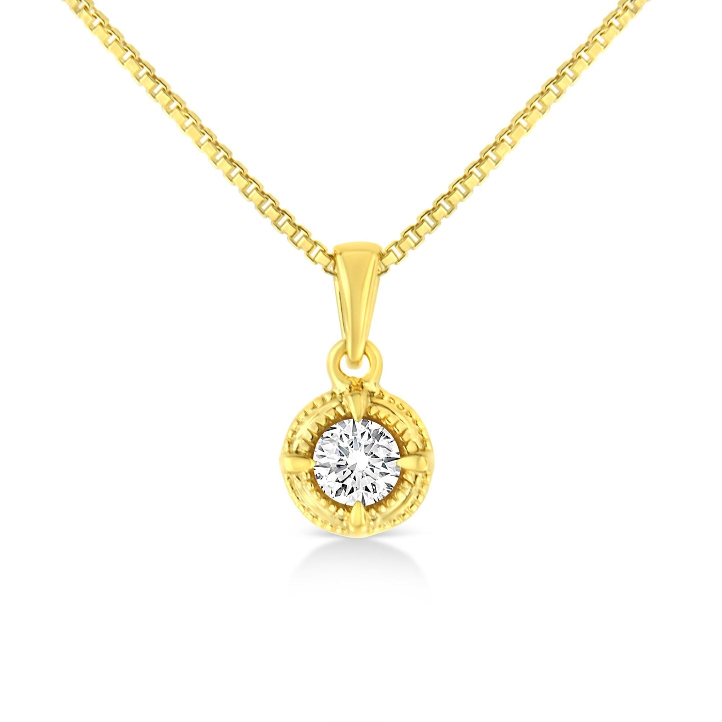 14K Yellow Gold Plated .925 Sterling Silver Brilliant Round Cut Diamond Solitaire Milgrain 18" Pendant Necklace-1