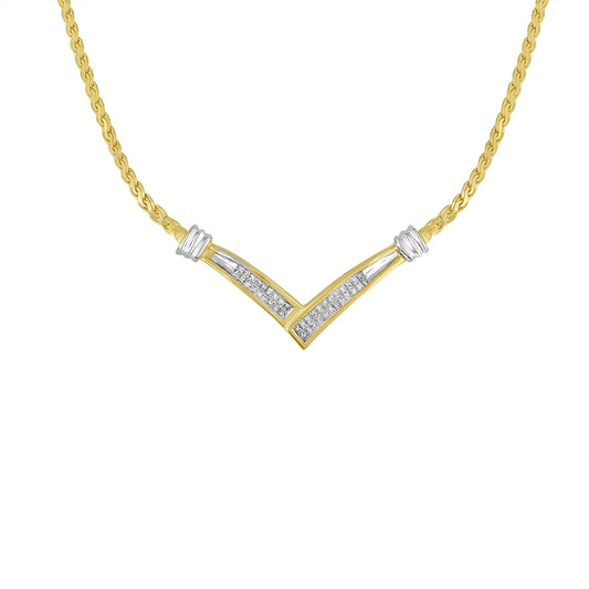 10K Yellow and White Gold 1/2 Cttw Princess Cut Diamond Channel-Set “V” Shape 18" Franco Chain Necklace (H-I Color, SI2-I1 Clarity)-0
