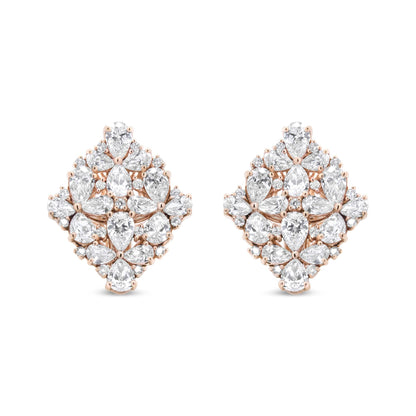 18K Rose Gold 8 1/3 Cttw Pear and Round Diamond Floral Cluster Omega Earrings (F-G Color, VS1-VS2 Clarity)-0
