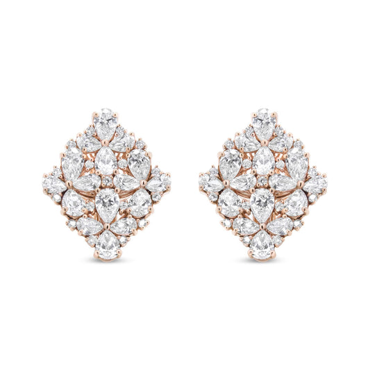 18K Rose Gold 8 1/3 Cttw Pear and Round Diamond Floral Cluster Omega Earrings (F-G Color, VS1-VS2 Clarity)-0