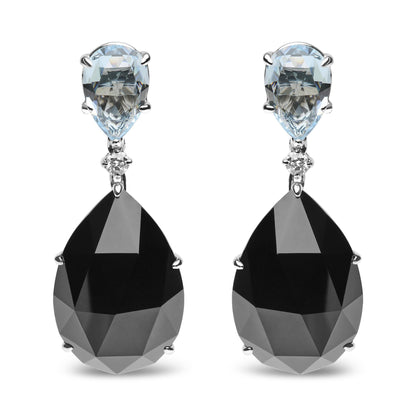 18K White Gold 1/5 Cttw Diamond with Pear Cut Sky Blue Topaz and Pear-Cut Black Onyx Gemstone Dangle Earring (G-H Color, SI1-SI2 Clarity)-0