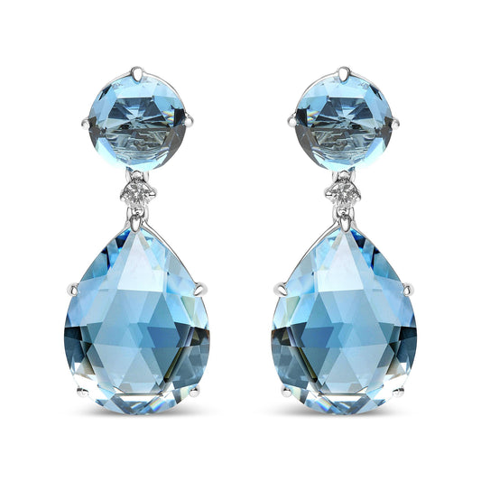 18K White Gold 1/5 Cttw Diamond with Round London Blue Topaz and 20 x 15mm Pear Cut Sky Blue Topaz Gemstone Dangle Earring (G-H Color, SI1-SI2 Clarity)-0