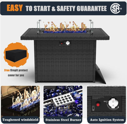 Patio Furniture Set with Fire Pit Table, 13 Pieces Outdoor All-Weather Wicker Conversation Sectional Chair Sofa Set