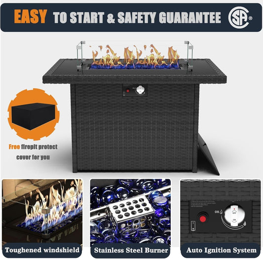 Patio Furniture Set with Fire Pit Table, 13 Pieces Outdoor All-Weather Wicker Conversation Sectional Chair Sofa Set